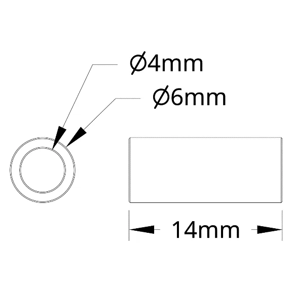 3502 Series 4mm ID Spacer (6mm OD, 14mm Length) technical drawing