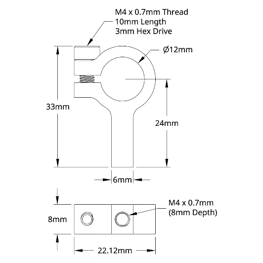 3403 Series 1-Side, 1-Post Clamping Mount (12mm Bore) technical drawing