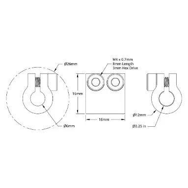 6000 Series Clamping Shaft Coupler (6mm Round Bore to 0.250" Round Bore) technical drawing