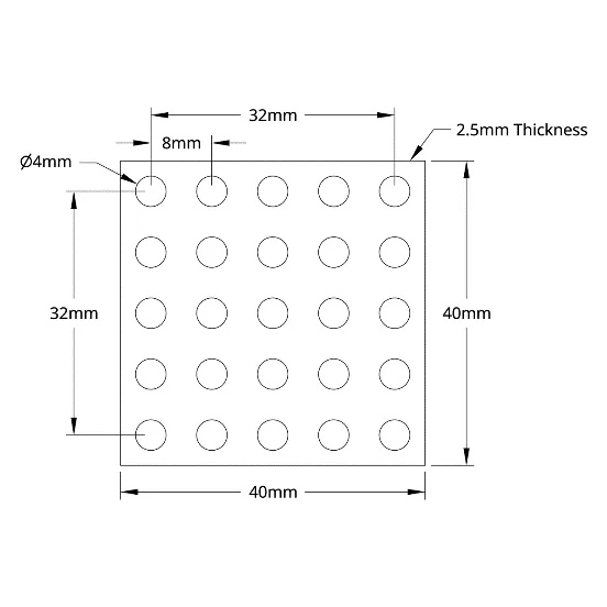 3116 Series Grid Plate (5 x 5 Hole, 40 x 40mm) technical drawing