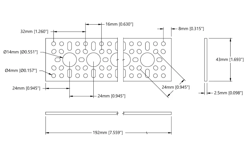 3123 Series Pattern Plate (1 x 7 Hole, 43 x 192mm)