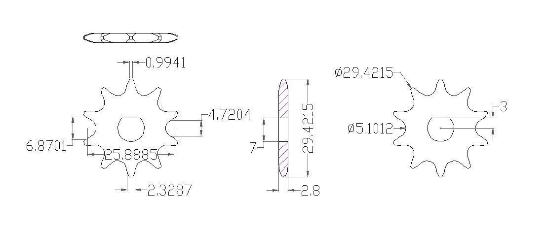 5307 Series 8mm Pitch Steel Set-Screw Sprocket (8mm D-Bore, 10 Tooth) technical drawing