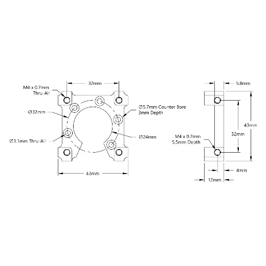 3702 Series Quad Block Motor Mount (43-3) technical drawing