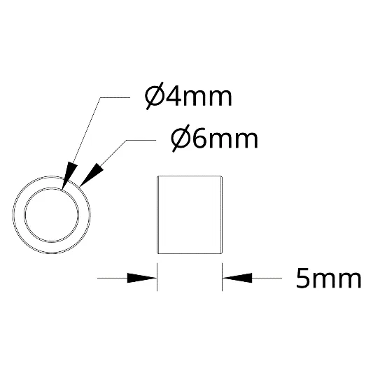 3502 Series 4mm ID Spacer (6mm OD, 5mm Length) technical drawing