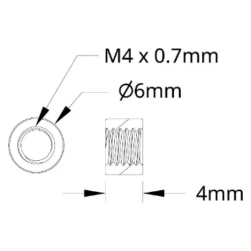 3501 Series M4 x 0.7mm Standoff (6mm OD, 4mm Length) technical drawing