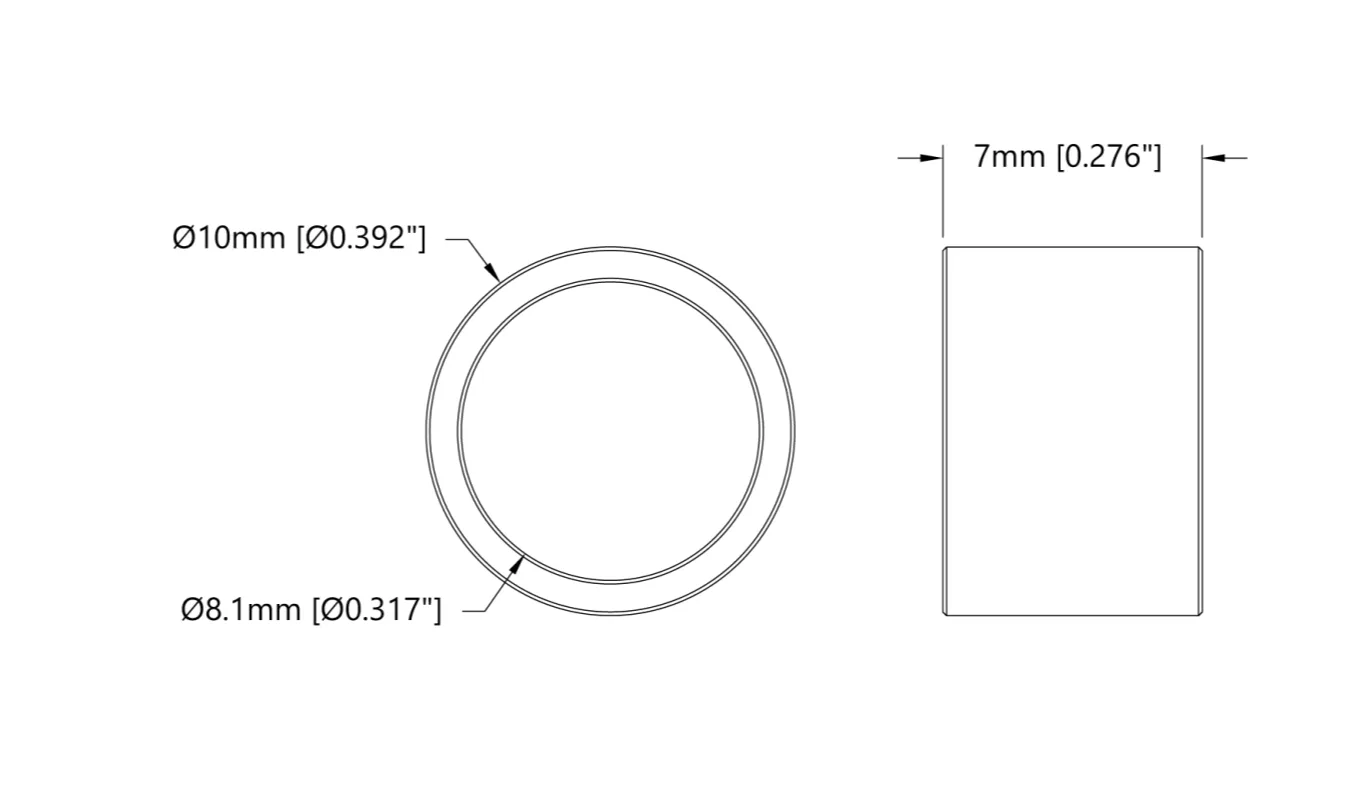3522 Series 8mm ID Spacer (10mm OD, 7mm Length) - 4 Pack technical drawing