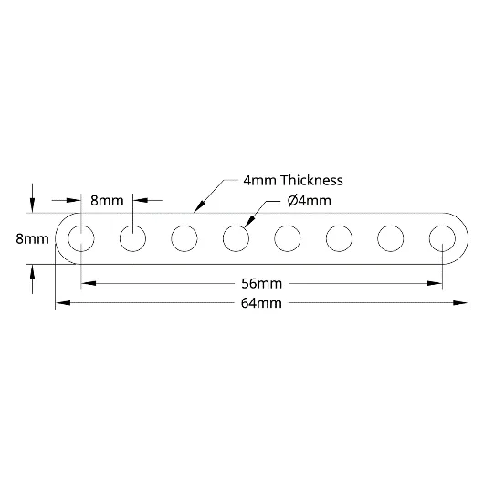 3102 Series Flat Beam (8 Hole, 64mm Length) technical drawing