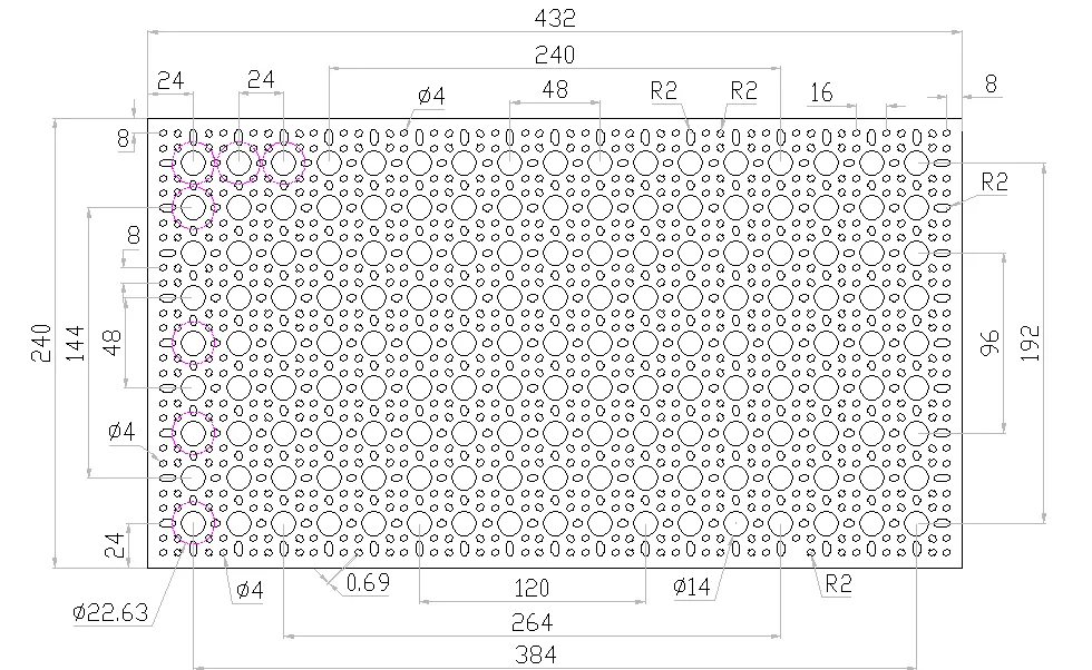 3123 Series Pattern Plate (9 x 17 Hole, 240 x 432mm) technical drawing