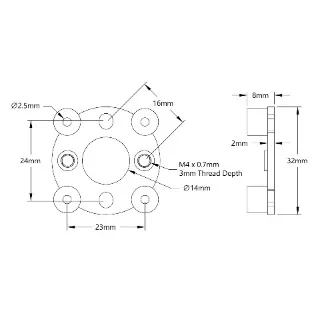 3700 Series Face Tapped Stepper Motor Mount (NEMA 11) technical drawing