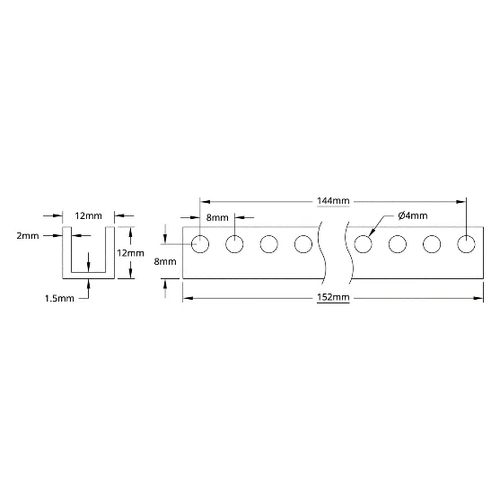 3101 Series U-Beam (19 Hole, 152mm Length) technical drawing