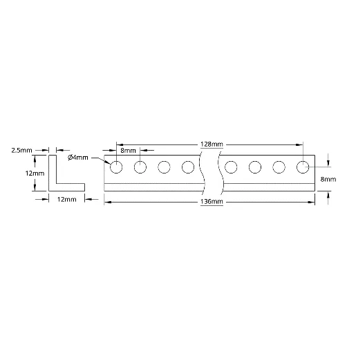 3103 Series L-Beam (17 Hole, 136mm Length) technical drawing