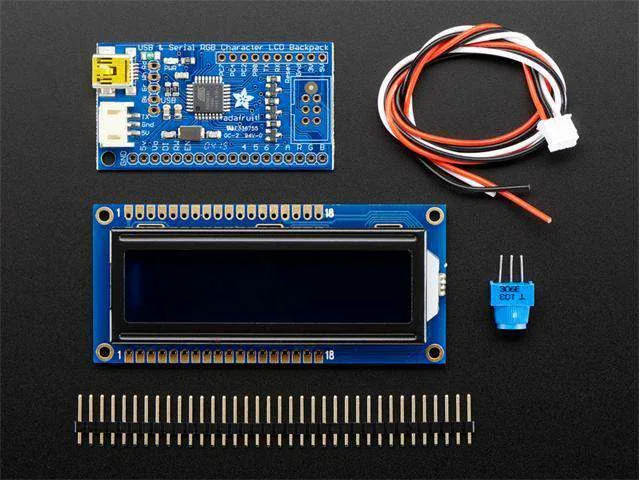 Adafruit USB and Serial Backpack Kit with 16x2 RGB Negative LCD