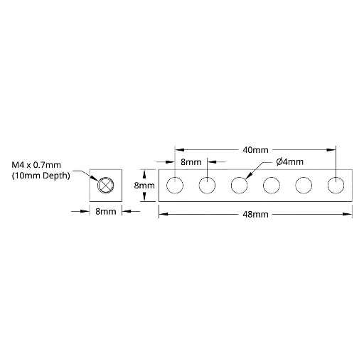 3106 Series Square Beam (6 Hole, 48mm Length) technical drawing