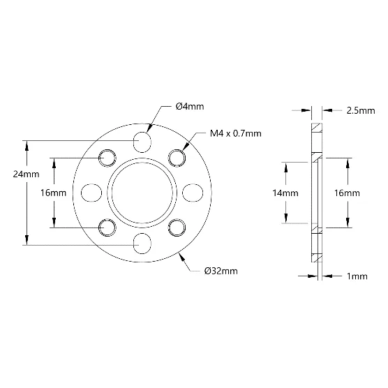 3504 Series 32mm OD Pattern Spacer (2.5mm Length) technical drawing