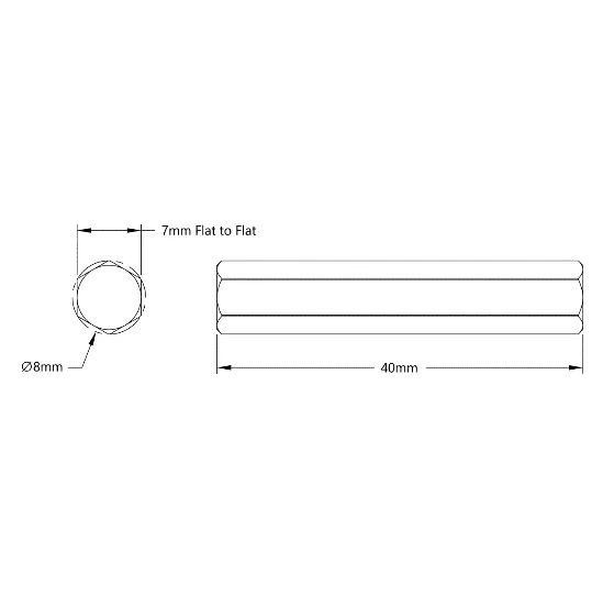 4102 Series Stainless Steel REX Shaft (8mm Diameter, 40mm Length) technical drawing