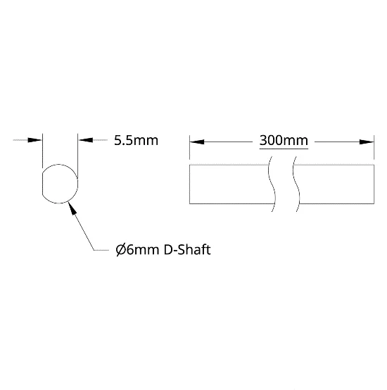 4101 Series Stainless Steel D-Shaft (6mm Diameter, 300mm Length) technical drawing