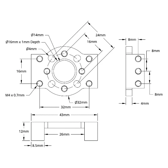 3201 Series Quad Block Pattern Mount (43-3) technical drawing