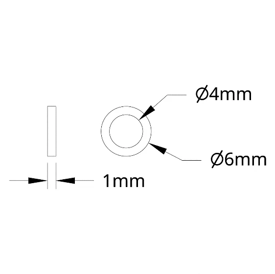 3500 Series Plastic Spacer (4mm ID x 6mm OD, 1mm Thickness) technical drawing