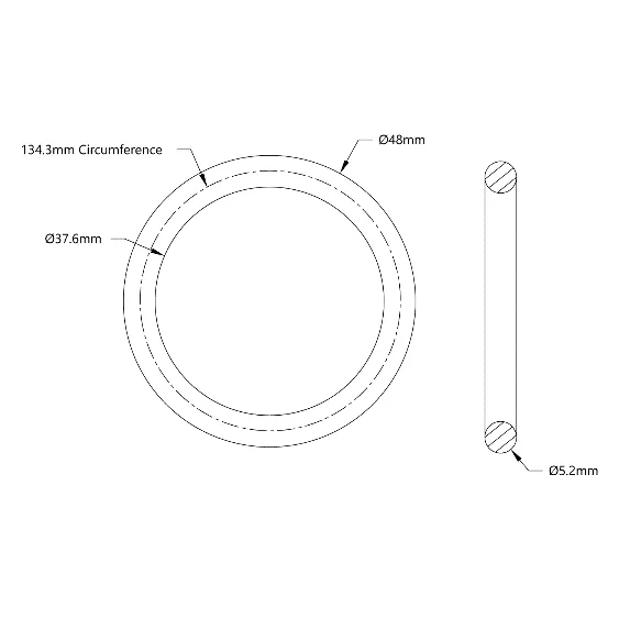5405 Series Round Belt (5mm Cord Diameter, 134mm Circumference) technical drawing