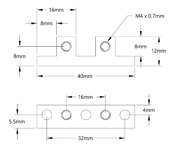 3205 Series Dual Block Mount (1-4) technical drawing