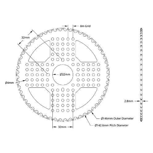 5310 Series 8mm Pitch Aluminum Hub Mount Sprocket (32mm Bore, 56 Tooth) technical drawing