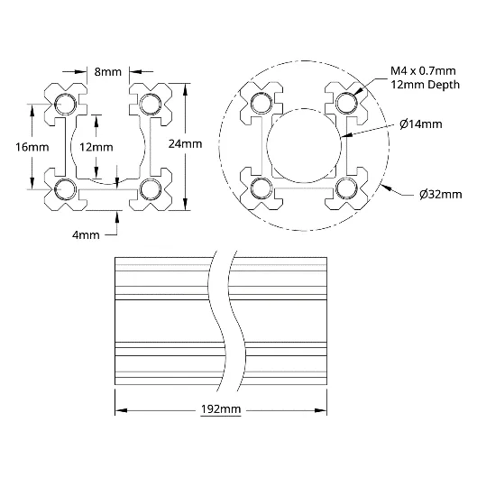 3118 Series Open goRUN (192mm Length) technical drawing
