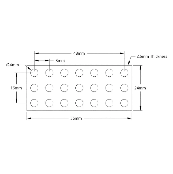 3139 Series Steel Grid Plates (3 x 7 Hole, 24 x 56mm) technical drawing