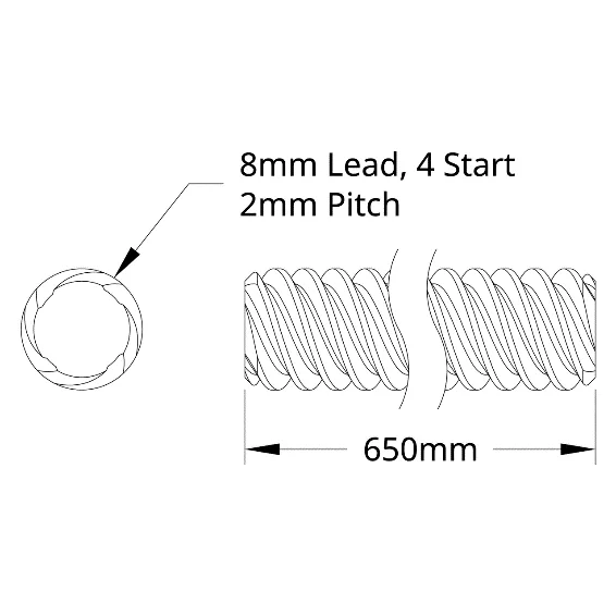 5501 Series Lead Screw (8mm Lead, 4 Start, 650mm Length) technical drawing