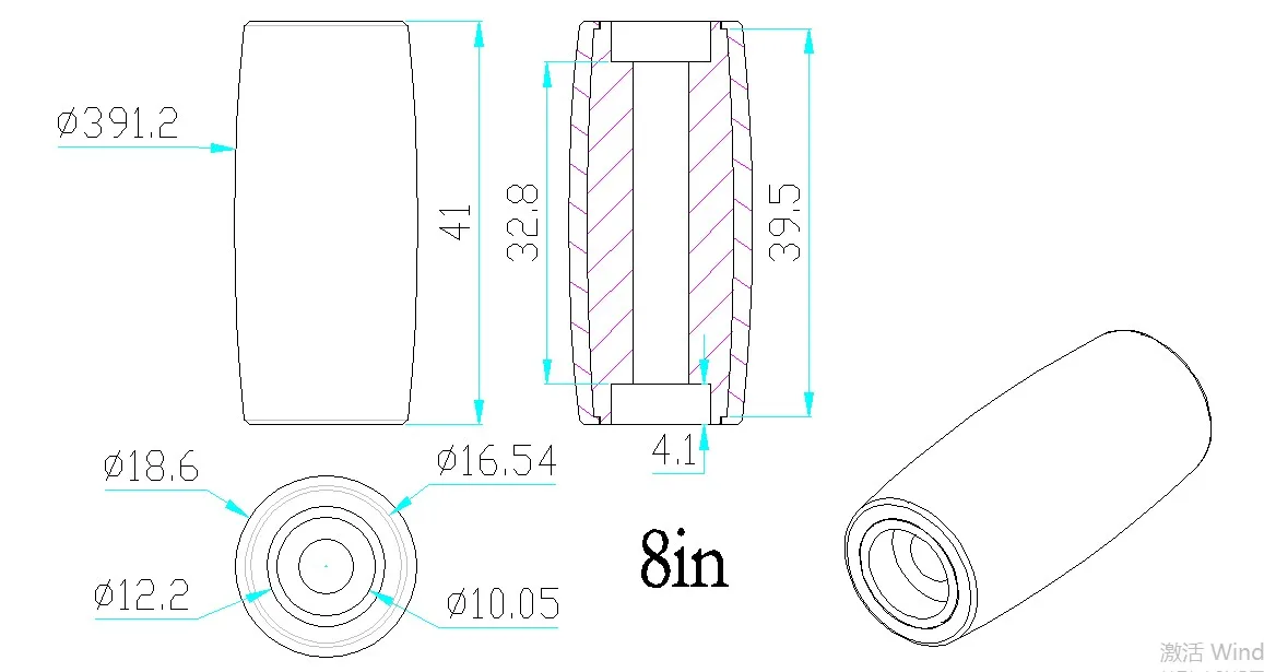 8"Roller technical drawing