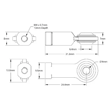 4913 Series Steel Ball Linkage (Female M4 x 0.7mm, 24.1mm Length) technical drawing