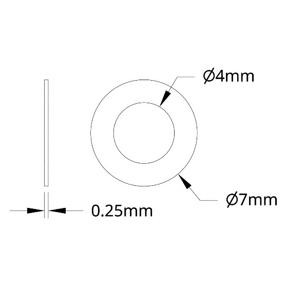4807 Series Stainless Steel Shim (4mm ID x 7mm OD, 0.25mm Thickness) technical drawing