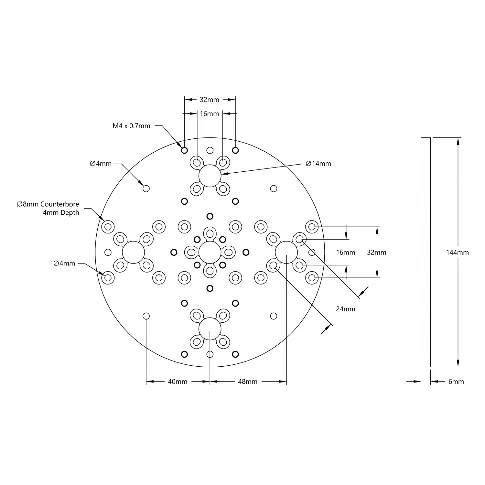 3140 Series Aluminum Baseplate (6mm Thickness, 144mm Diameter) technical drawing