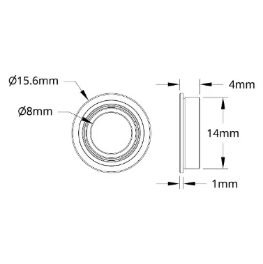 3601 Series Flanged Ball Bearing (8mm ID x 14mm OD, 4mm Thickness) technical drawing