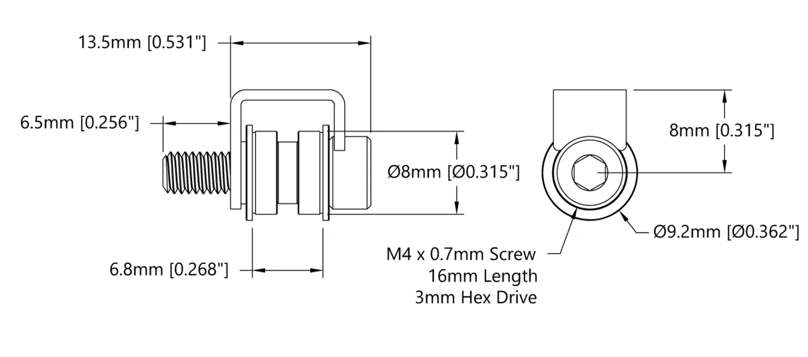 Timing Belt Idler for 2mm Pitch GT2, 6mm Width Belt - 4 Pack technical drawing
