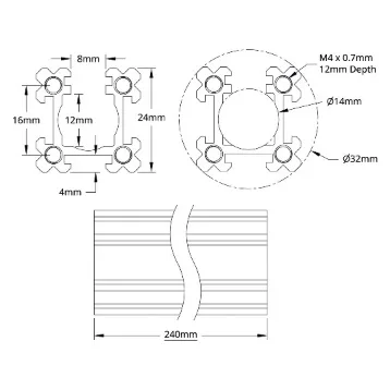 3118 Series Open goRUN (240mm Length) technical drawing