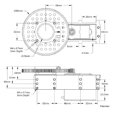 5206 Series Servo Gearbox for large Size Servos( 9:1 Ratio,no servo) technical drawing