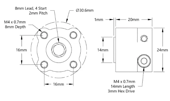 3310 Series Hyper Hub (4 Start, 8mm Lead Screw Bore) technical drawing
