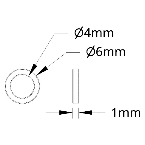 3502 Series 4mm ID Spacer (6mm OD, 1mm Length) technical drawing