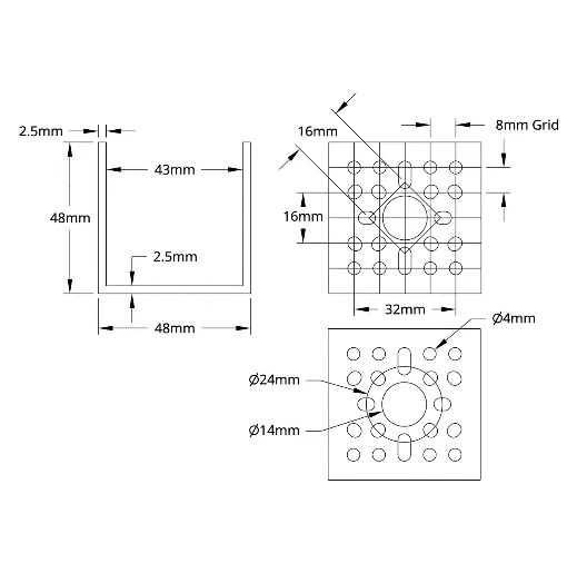3120 Series U-Channel (1 Hole, 48mm Length) technical drawing