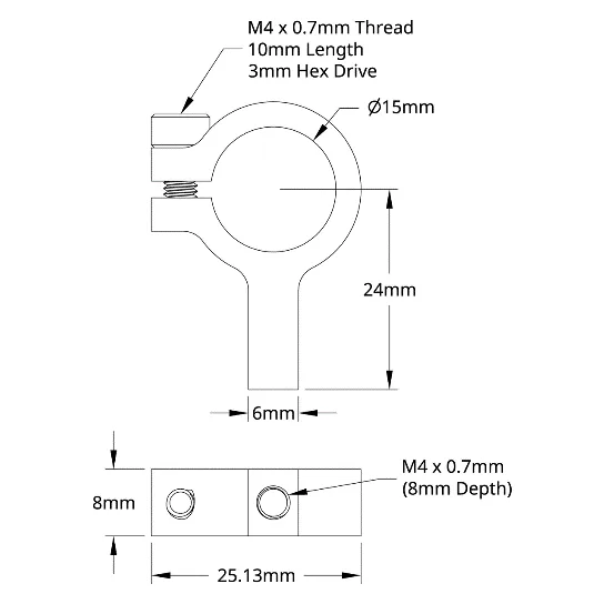 3403 Series 1-Side, 1-Post Clamping Mount (15mm Bore) technical drawing