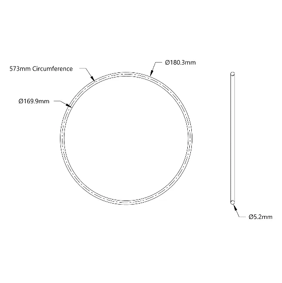 5405 Series Round Belt (5mm Cord Diameter, 573mm Circumference) technical drawing