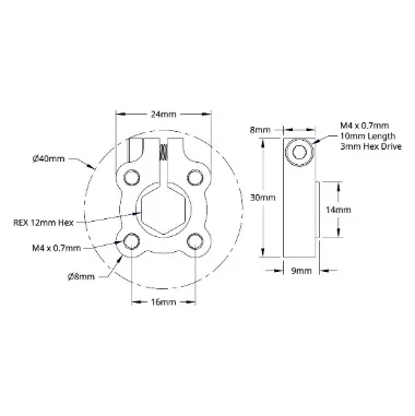 3301 Series Clamping Hub (12mm REX Bore) technical drawing
