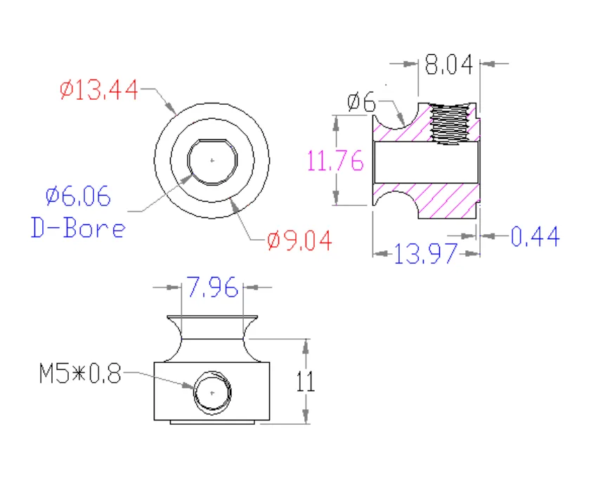 5401 Series Set-Screw Round Belt Pulley (6mm D Bore, 8mm PD)