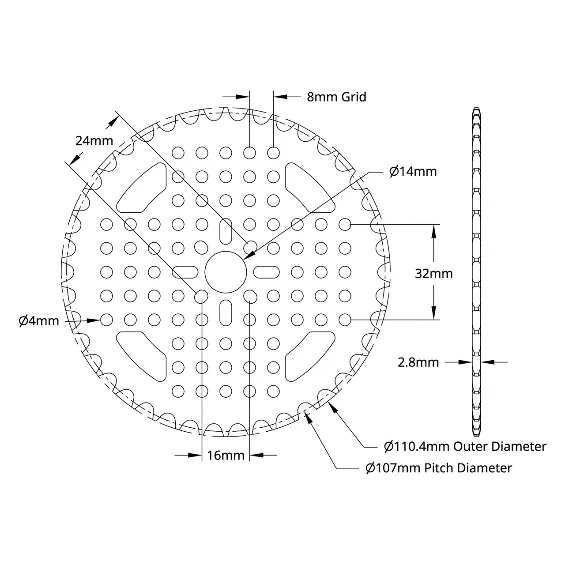 5310 Series 8mm Pitch Aluminum Hub Mount Sprocket (14mm Bore, 42 Tooth) technical drawing