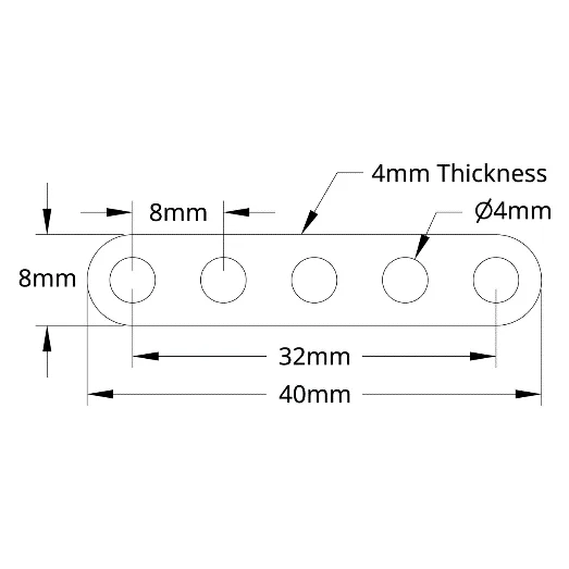 3102 Series Flat Beam (5 Hole, 40mm Length) technical drawing