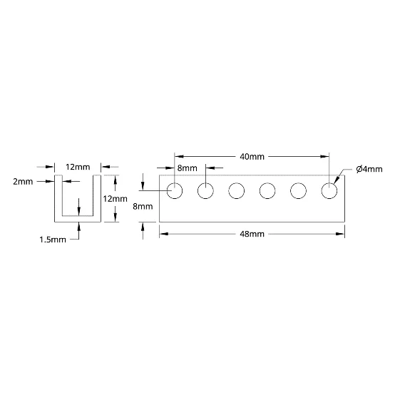 3101 Series U-Beam (6 Hole, 48mm Length) technical drawing