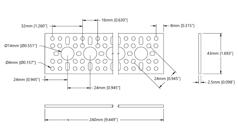 3123 Series Pattern Plate (1 x 9 Hole, 43 x 240mm)