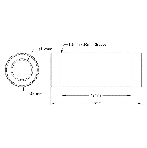 3612 Series Linear Ball Bearing (12mm ID x 21mm OD, 57mm Length) - 2 Pack technical drawing
