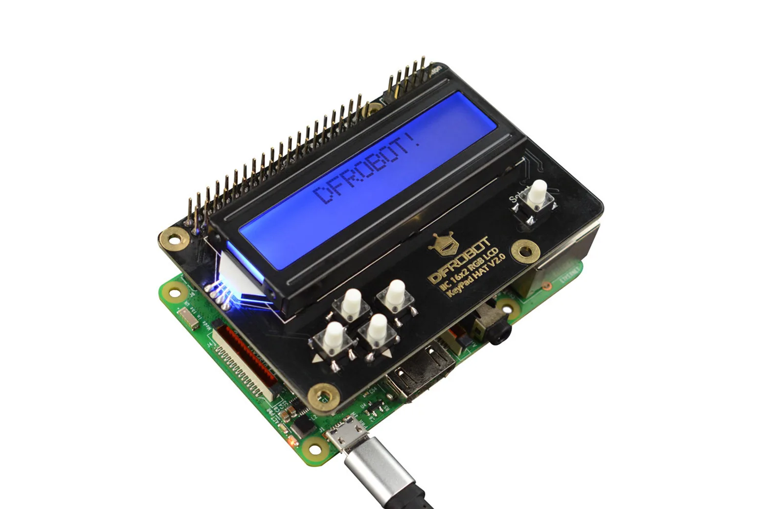 I2C 16x2 RGB LCD KeyPad HAT with RGB Backlight V2.0 (Compatible with Raspberry Pi 4B/3B+)