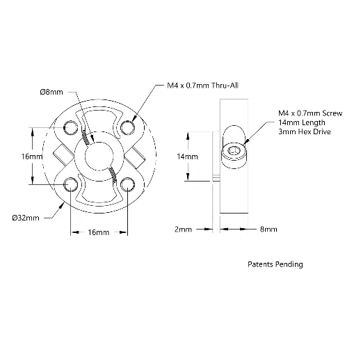 3309 Series Sonic Hub (8mm Bore) technical drawing